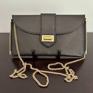 Henri Bendel Rivington Black Pebbled Leather Mini Clutch Crossbody Pouch